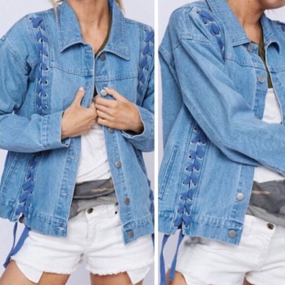 Laced Light Wash‎ Denim Jacket - Picture 9 of 16